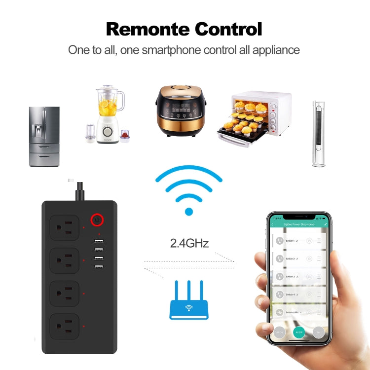 SM-SO301-U 2500W 4 Holes + 4 USB Smart Power Strip, US Plug, ZigBee 10A, WiFi 10A