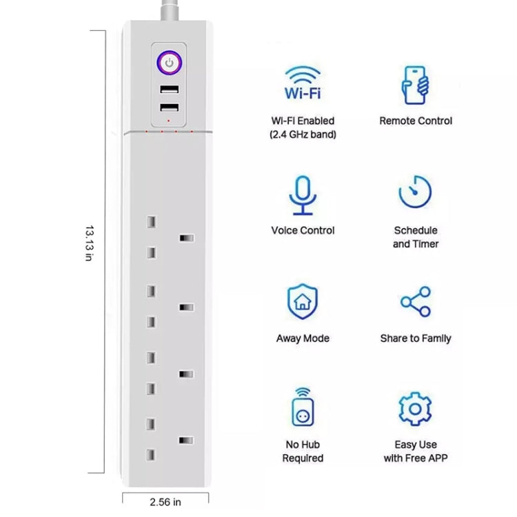 SM-SO306-K 4 Holes + 2 USB Multi-purpose Smart Power Strip, UK Plug, ZigBee 10A, ZigBee 16A, WiFi 10A, WiFi 16A