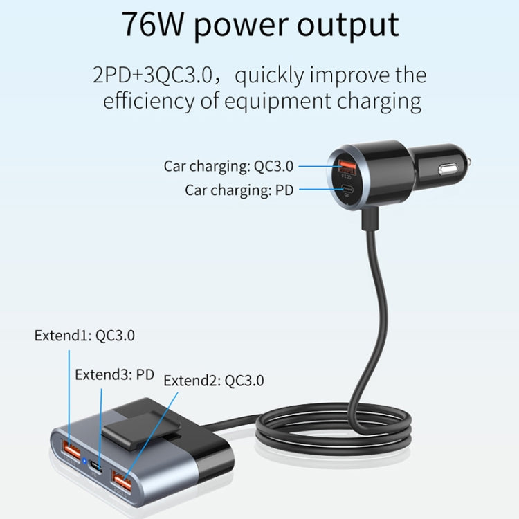SC03 76W Output PD / QC3.0 Fast Charge Extended Car Charger, SC03