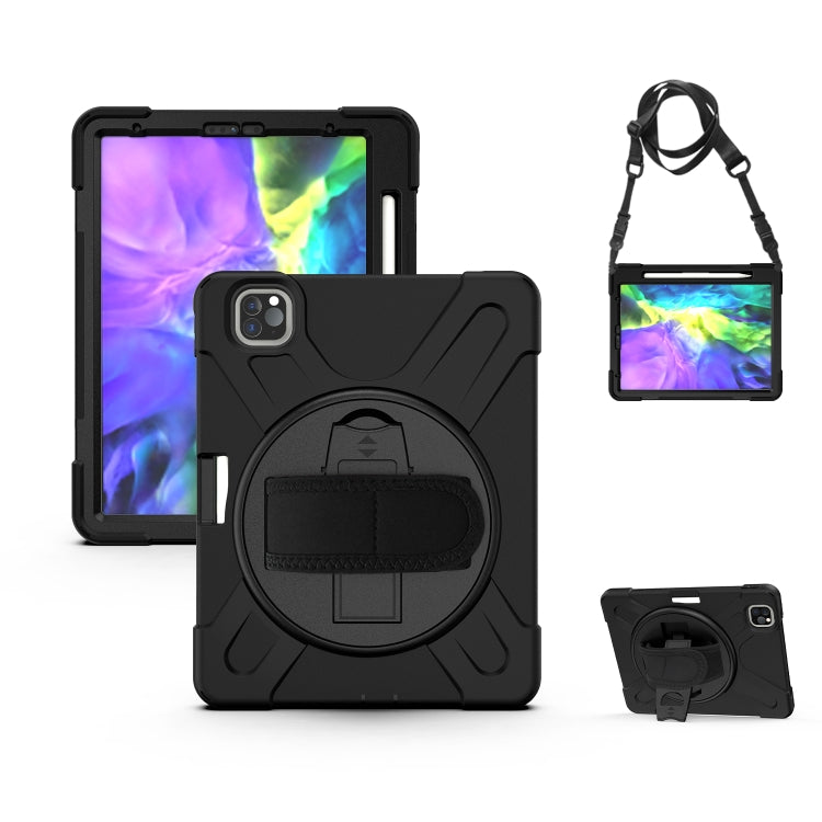 For iPad Pro 12.9 (2020) 360 Degree Rotation Silicone Protective Cover with Holder & Hand Strap & Long Strap & Pencil Slot, For iPad Pro 12.9 2020 / 2018