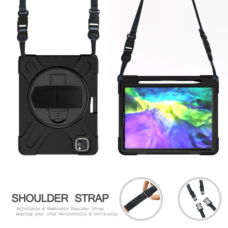 For iPad Pro 12.9 (2020) 360 Degree Rotation Silicone Protective Cover with Holder & Hand Strap & Long Strap & Pencil Slot, For iPad Pro 12.9 2020 / 2018