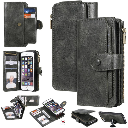 Multifunctional Retro Detachable Magnetic Horizontal Flip Leather Case with Card Slots & Holder & Wallet & Photo Frame, For iPhone 6 / 7 / 8, For iPhone X / XS, For iPhone XR, For iPhone XS Max, For iPhone 11, For iPhone 11 Pro, For iPhone 11 Pro Max