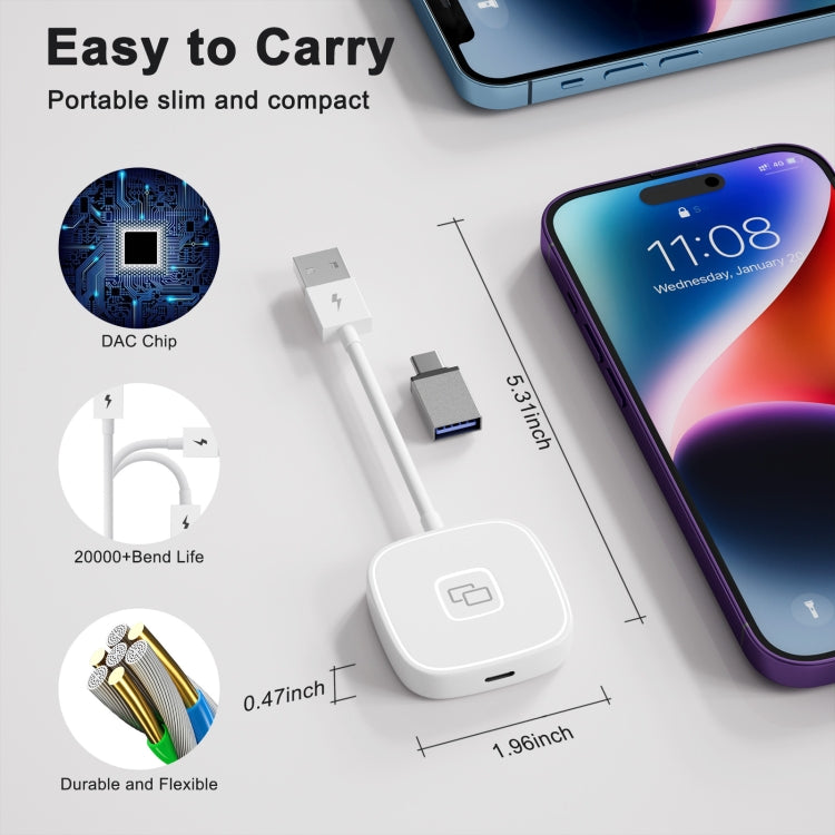 THT-020-7 USB + USB-C / Type-C Carplay Mirror Adapter for iPhone, THT-020-7