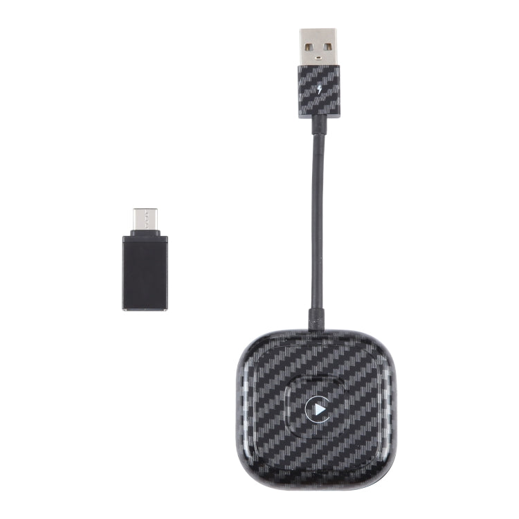 USB + USB-C / Type-C Wired to Wireless Carplay Adapter for iPhone, Black Square