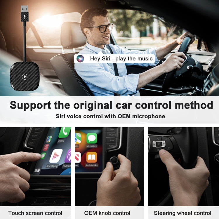 USB + USB-C / Type-C Wired to Wireless Carplay Adapter for iPhone, Black Square