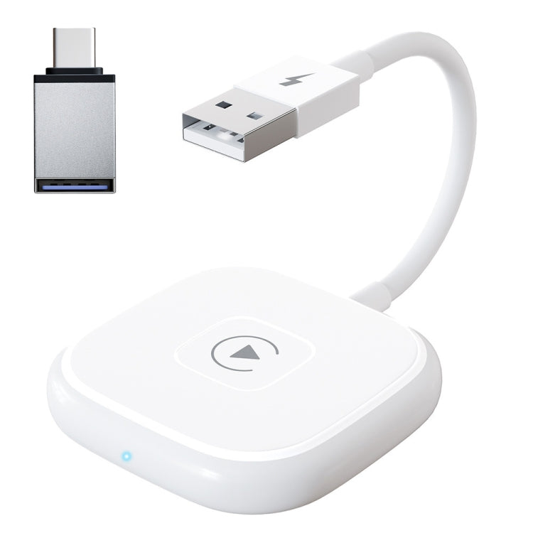 USB + USB-C / Type-C Wired to Wireless Carplay Adapter for iPhone, White Square