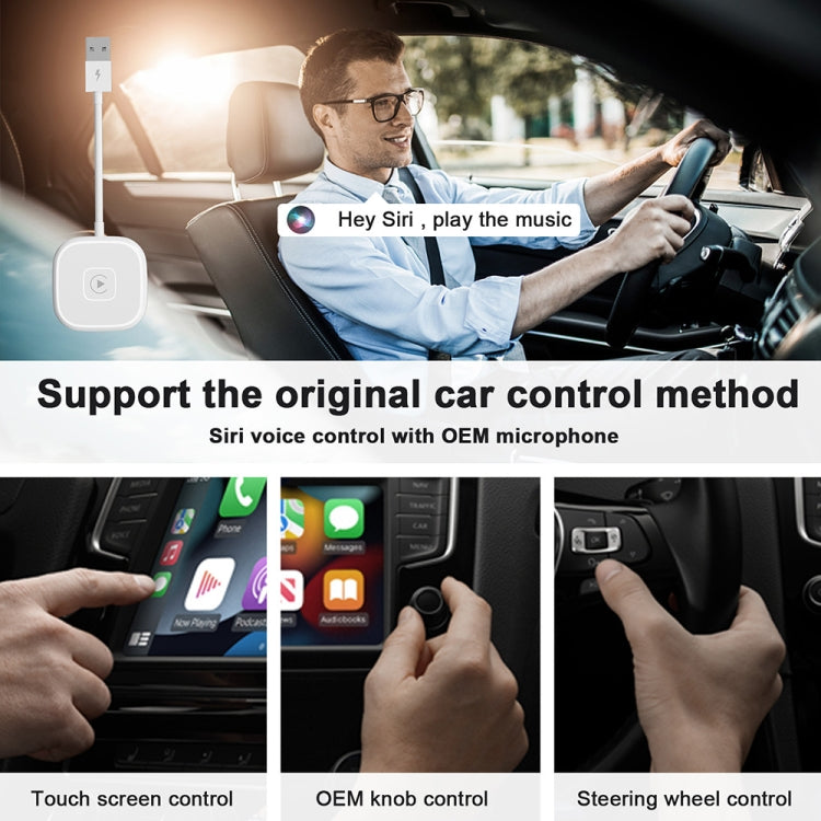 USB + USB-C / Type-C Wired to Wireless Carplay Adapter for iPhone, White Square
