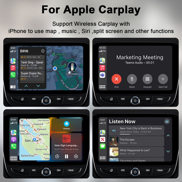 USB + USB-C / Type-C Wired to Wireless Carplay Adapter for iPhone, White Square