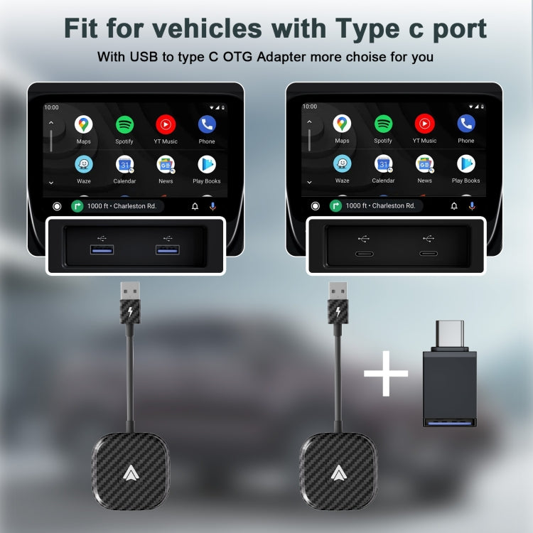 Carbon Fiber USB + USB-C / Type-C Wired to Wireless Carplay Adapter for Android, 020-4+