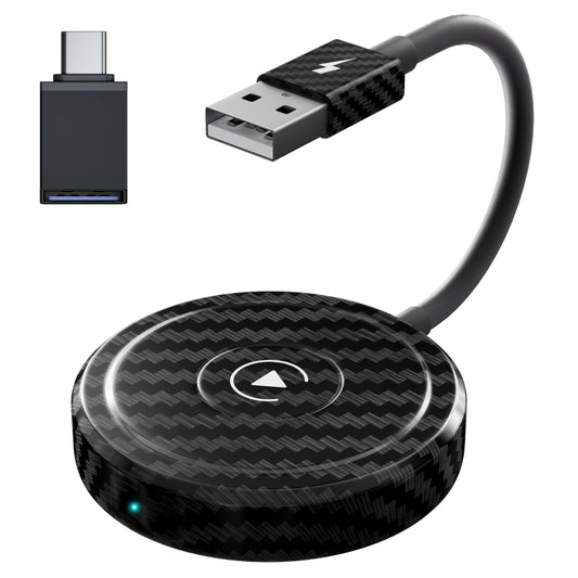 Carbon Fiber USB + USB-C / Type-C Wired to Wireless Carplay Adapter for iPhone, 020-5