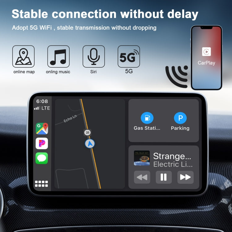Carbon Fiber USB + USB-C / Type-C Wired to Wireless Carplay Adapter for iPhone, 020-5