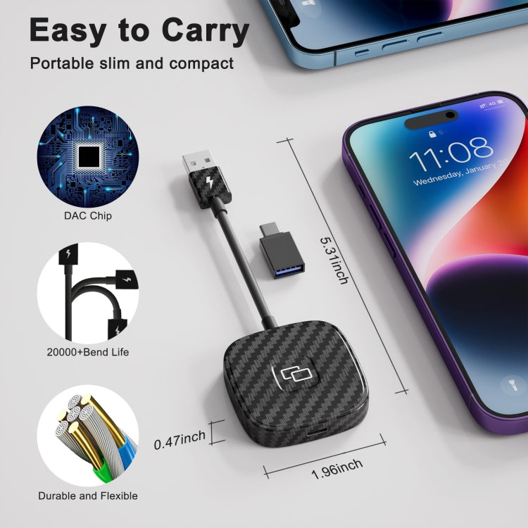 Carbon Fiber USB + USB-C / Type-C Carplay to Car Mirror Adapter for iPhone, THT-020-7 Carbon Fiber