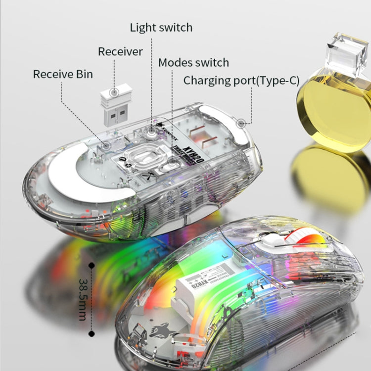 XUNFOX XYH20RGB 2.4G + BT + Wired Transparent 2400DPI RGB Light Gaming Mouse, 2.4G + BT + Wired