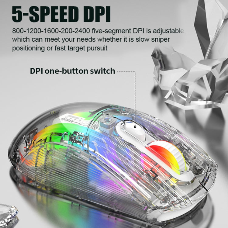 XUNFOX XYH20RGB 2.4G + BT + Wired Transparent 2400DPI RGB Light Gaming Mouse, 2.4G + BT + Wired
