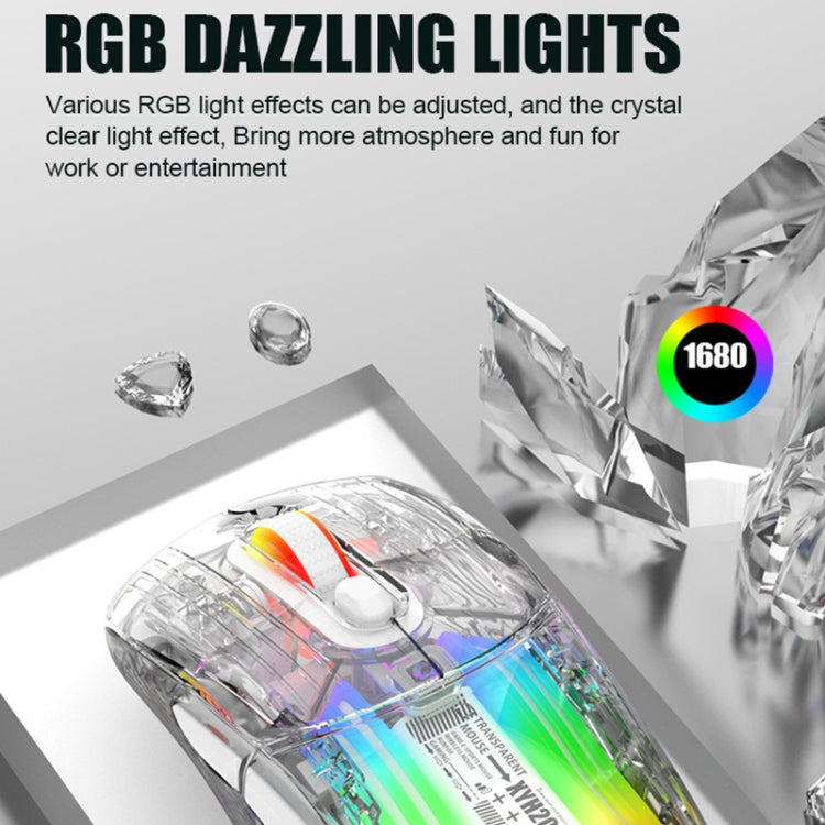 XUNFOX XYH20RGB 2.4G + BT + Wired Transparent 2400DPI RGB Light Gaming Mouse, 2.4G + BT + Wired