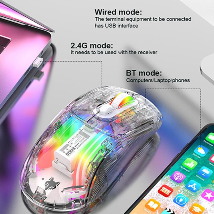 XUNFOX XYH20RGB 2.4G + BT + Wired Transparent 2400DPI RGB Light Gaming Mouse, 2.4G + BT + Wired