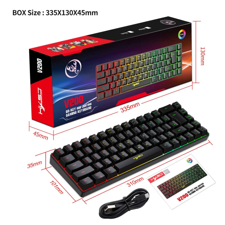 HXSJ V200 Wired RGB Backlit Mechanical Keyboard 68 Key Caps, Cable Length: 1.7m, V200 Black, V200 White