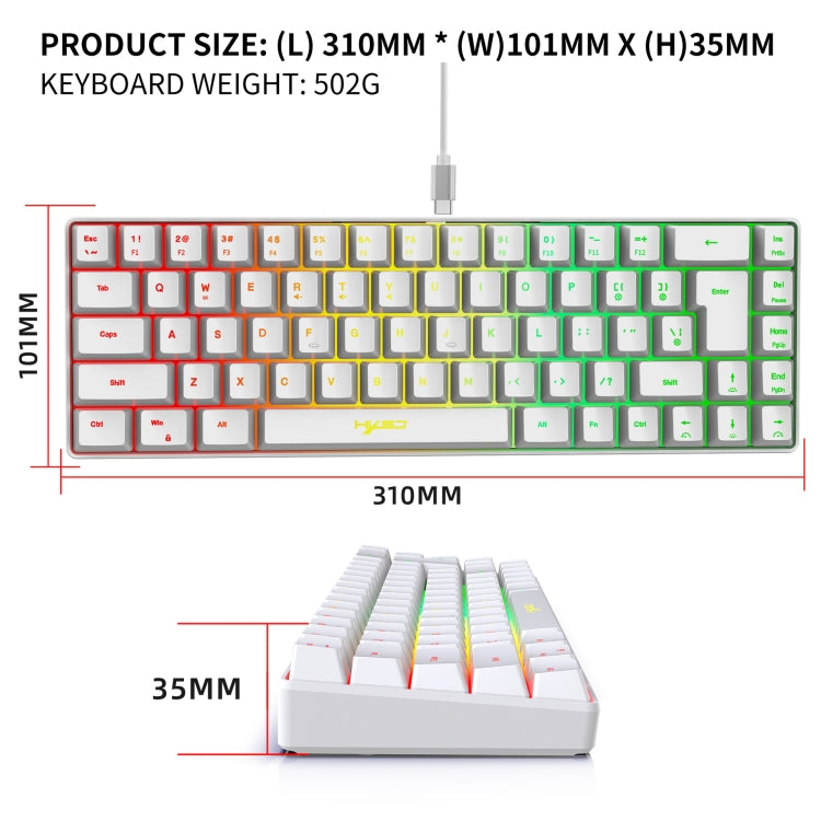 HXSJ V200 Wired RGB Backlit Mechanical Keyboard 68 Key Caps, Cable Length: 1.7m, V200 Black, V200 White