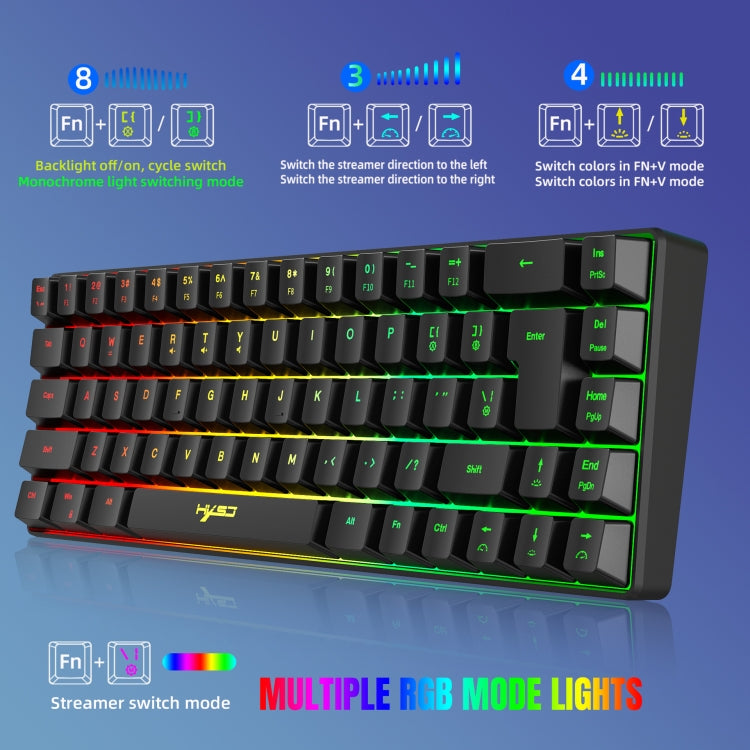 HXSJ V200 Wired RGB Backlit Mechanical Keyboard 68 Key Caps, Cable Length: 1.7m, V200 Black, V200 White