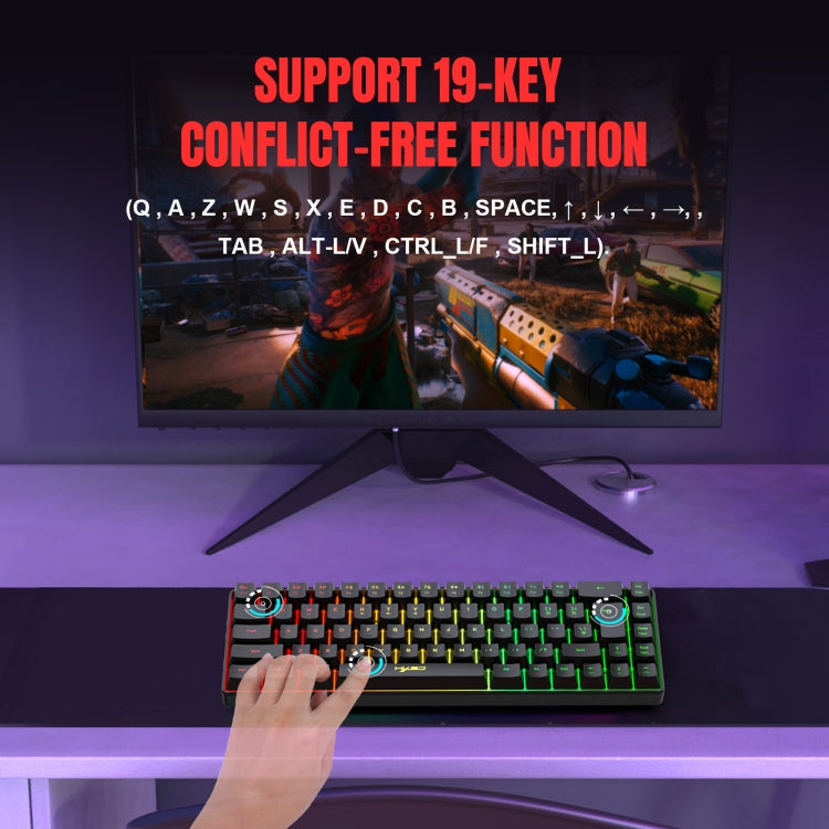 HXSJ V200 Wired RGB Backlit Mechanical Keyboard 68 Key Caps, Cable Length: 1.7m, V200 Black, V200 White