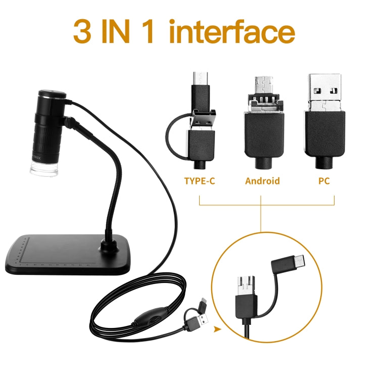 AN104 1000X 3 in 1 Digital Microscope with Helical Tube Bracket, AN104 50X-1000X