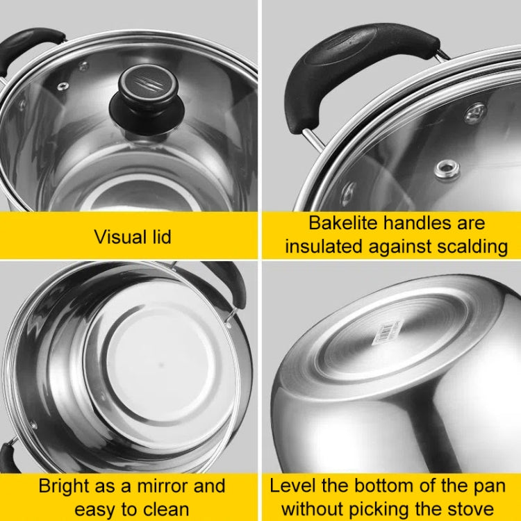 26cm Stainless Steel Thickened Soup Pot Small Stew Pot Induction Gas Stove Universal Pots, Single Layer, Dual Layer
