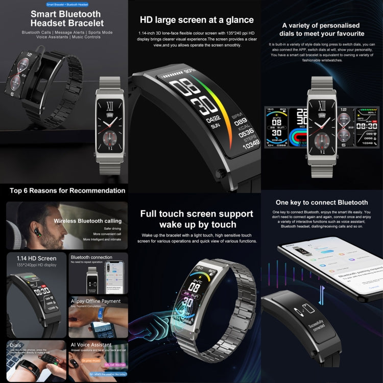 K7 1.14 inch TFT Screen Smart Call Bracelet, BT Call / Heart Rate / Blood Pressure / Blood Oxygen, Steel Strap, Milanese Steel Strap, Silicone Strap, Leather Strap