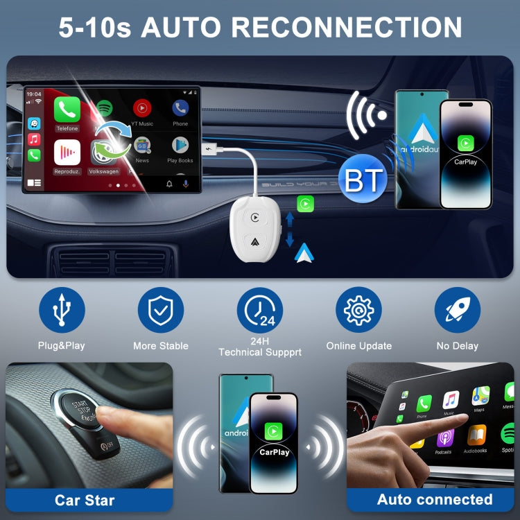 THT-020-9-1 USB + USB-C / Type-C Wired to Wireless Carplay / Android Auto Adapter, THT-020-9-1