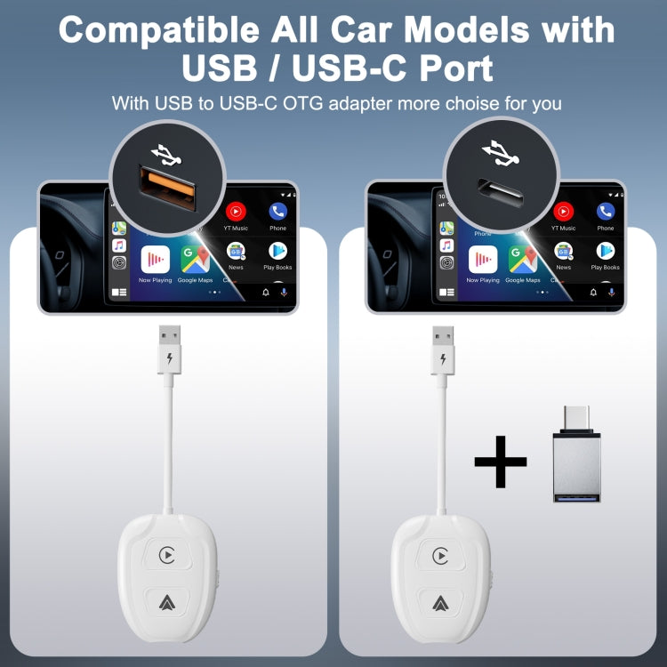 THT-020-9-1 USB + USB-C / Type-C Wired to Wireless Carplay / Android Auto Adapter, THT-020-9-1
