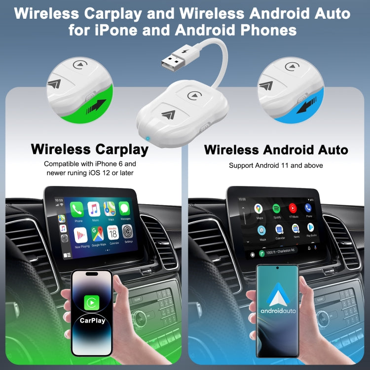 THT-020-9 USB + USB-C / Type-C Wired to Wireless Carplay / Android Auto Adapter, THT-020-9