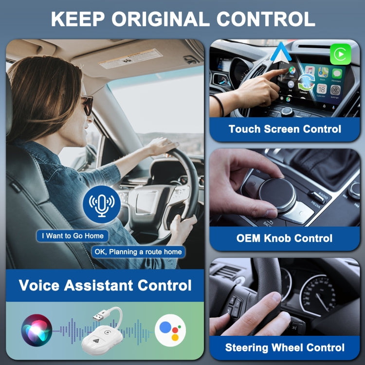 THT-020-9 USB + USB-C / Type-C Wired to Wireless Carplay / Android Auto Adapter, THT-020-9