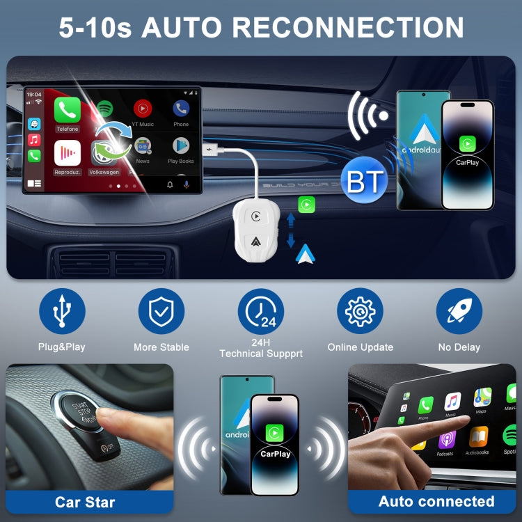 THT-020-9 USB + USB-C / Type-C Wired to Wireless Carplay / Android Auto Adapter, THT-020-9