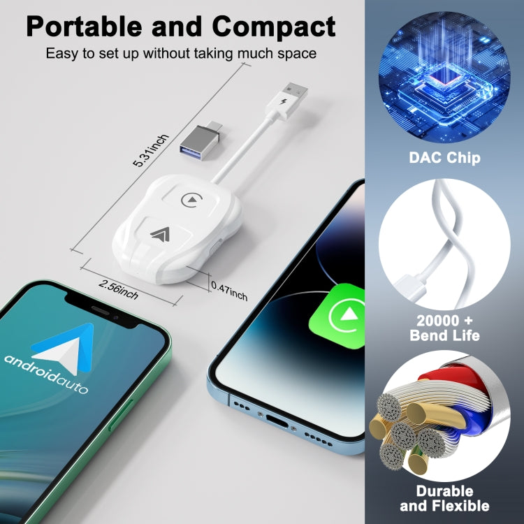 THT-020-9 USB + USB-C / Type-C Wired to Wireless Carplay / Android Auto Adapter, THT-020-9