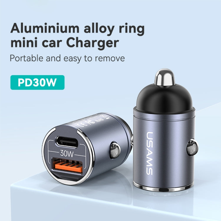 USAMS US-CC206 C38 PD30W USB + Type-C Dual Port Fast Charging Aluminum Alloy Car Charger