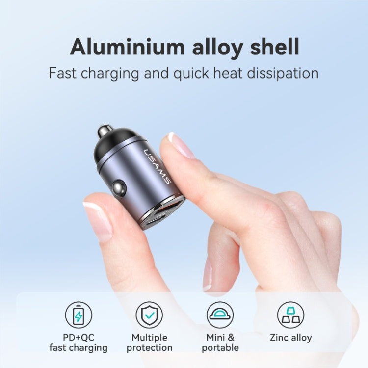 USAMS US-CC206 C38 PD30W USB + Type-C Dual Port Fast Charging Aluminum Alloy Car Charger