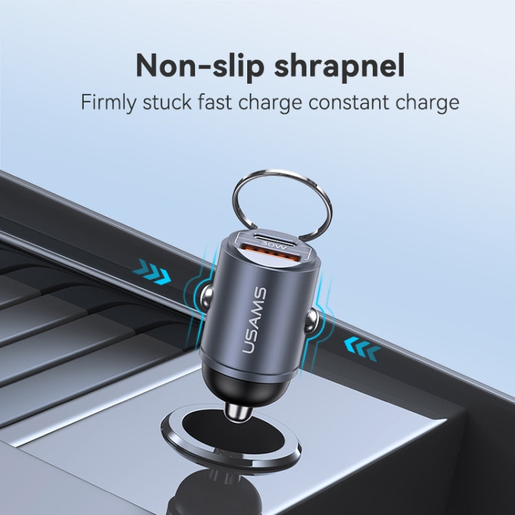 USAMS US-CC206 C38 PD30W USB + Type-C Dual Port Fast Charging Aluminum Alloy Car Charger