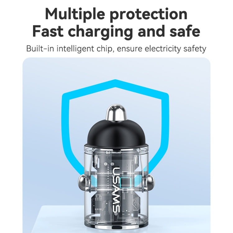 USAMS US-CC206 C38 PD30W USB + Type-C Dual Port Fast Charging Aluminum Alloy Car Charger