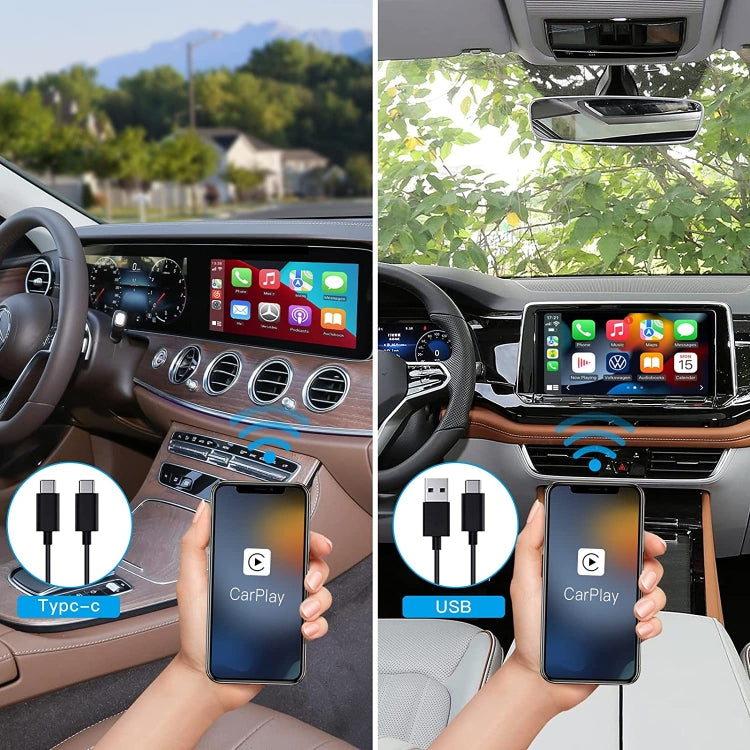 USB + USB-C / Type-C Wired to Wireless Carplay Adapter, Black Box