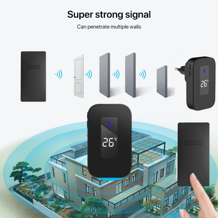 C303B One to Two Home Wireless Doorbell Temperature Digital Display Remote Control Elderly Pager, US Plug, UK Plug, EU Plug
