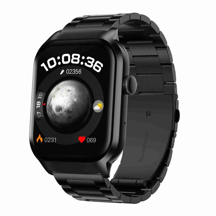2.01 inch Three-bead Steel Strap Bluetooth Call Smart Watch Support Heart Rate Monitoring / Non-invasive Blood Sugar, Three-bead Steel Strap Black