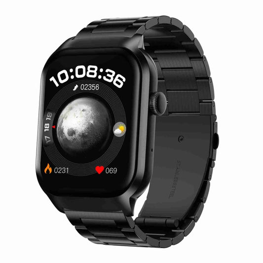 2.01 inch Three-bead Steel Strap Bluetooth Call Smart Watch Support Heart Rate Monitoring / Non-invasive Blood Sugar, Three-bead Steel Strap Black