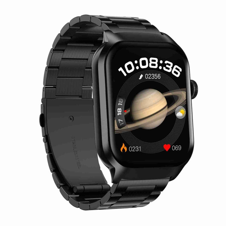 2.01 inch Three-bead Steel Strap Bluetooth Call Smart Watch Support Heart Rate Monitoring / Non-invasive Blood Sugar, Three-bead Steel Strap Black