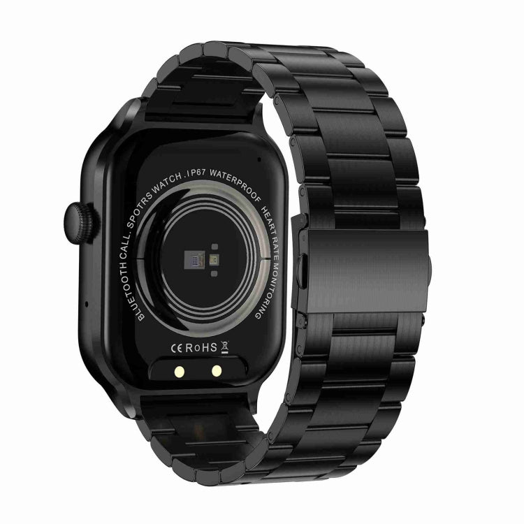 2.01 inch Three-bead Steel Strap Bluetooth Call Smart Watch Support Heart Rate Monitoring / Non-invasive Blood Sugar, Three-bead Steel Strap Black