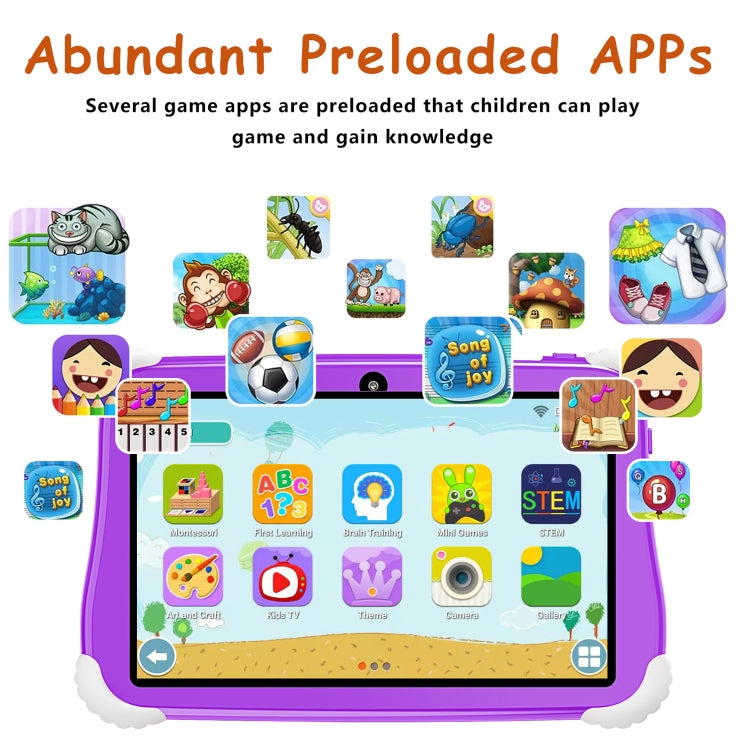 C75 Dinosaur 7 inch WiFi Kids Tablet PC, Android 7.0 MT6735 Octa Core CPU, 2GB+16GB