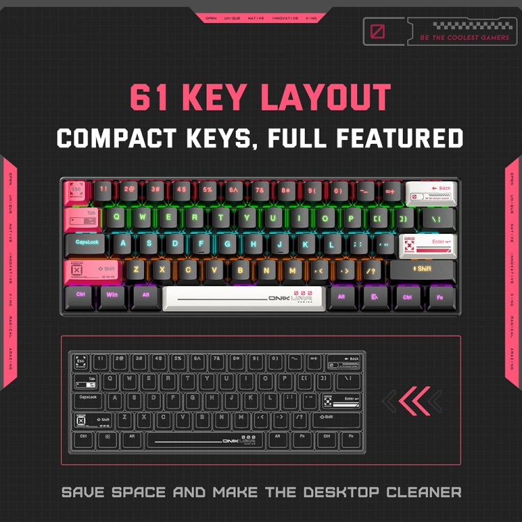 ONIKUMA G55 61 Keys RGB Colorful Lighting Wired Gaming Mechanical Keyboard, G55