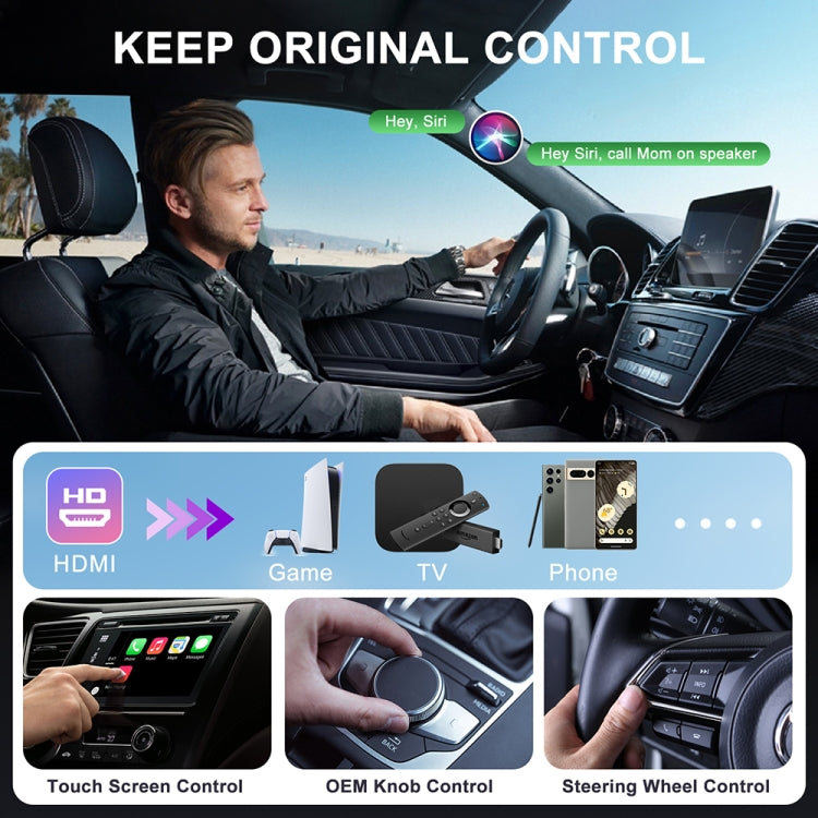 USB and HDMI Wired to Wireless CarPlay Auto Adapter, USB + HDMI Square