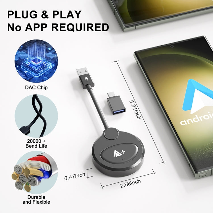 USB Interface Wired to Wireless CarPlay Auto Adapter for Android, USB Round