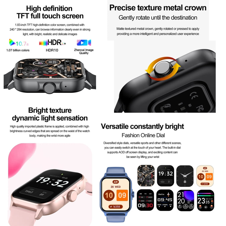 ZW36A 1.83 inch BT Call Smart Watch, Blood oxygen / Blood Pressure / Heart Rate