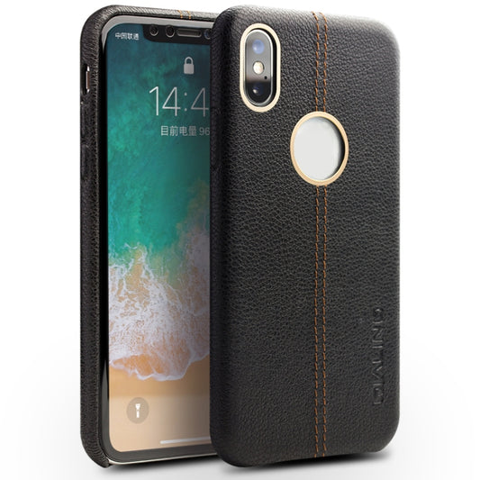 For iPhone X / XS QIALINO Deerskin Texture Cowhide Leather Protective Case