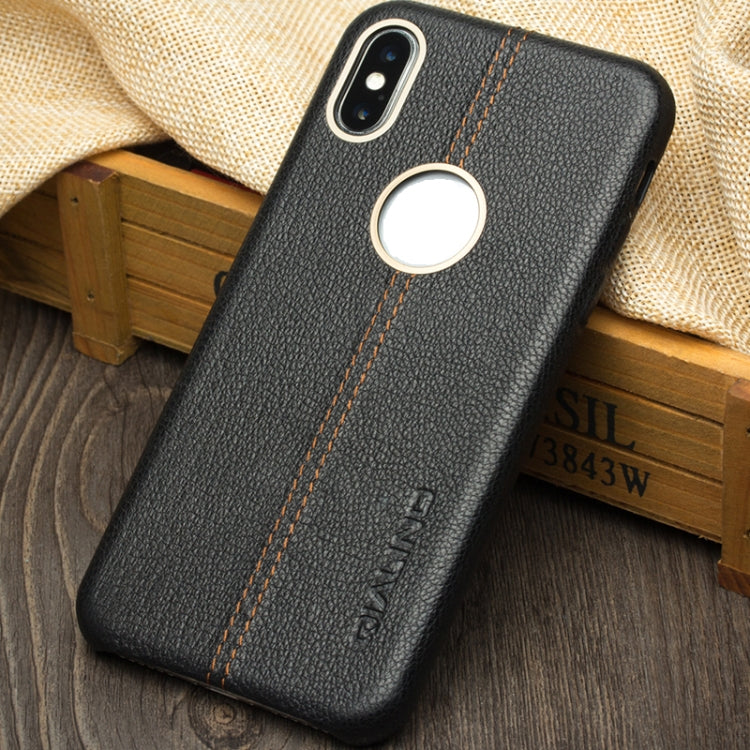 For iPhone X / XS QIALINO Deerskin Texture Cowhide Leather Protective Case